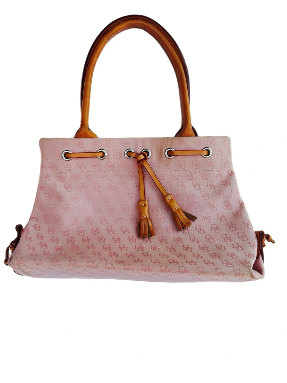 Dooney & Bourke Pink Signature Logo Tassel Tote Bag - Picture 2 of 16